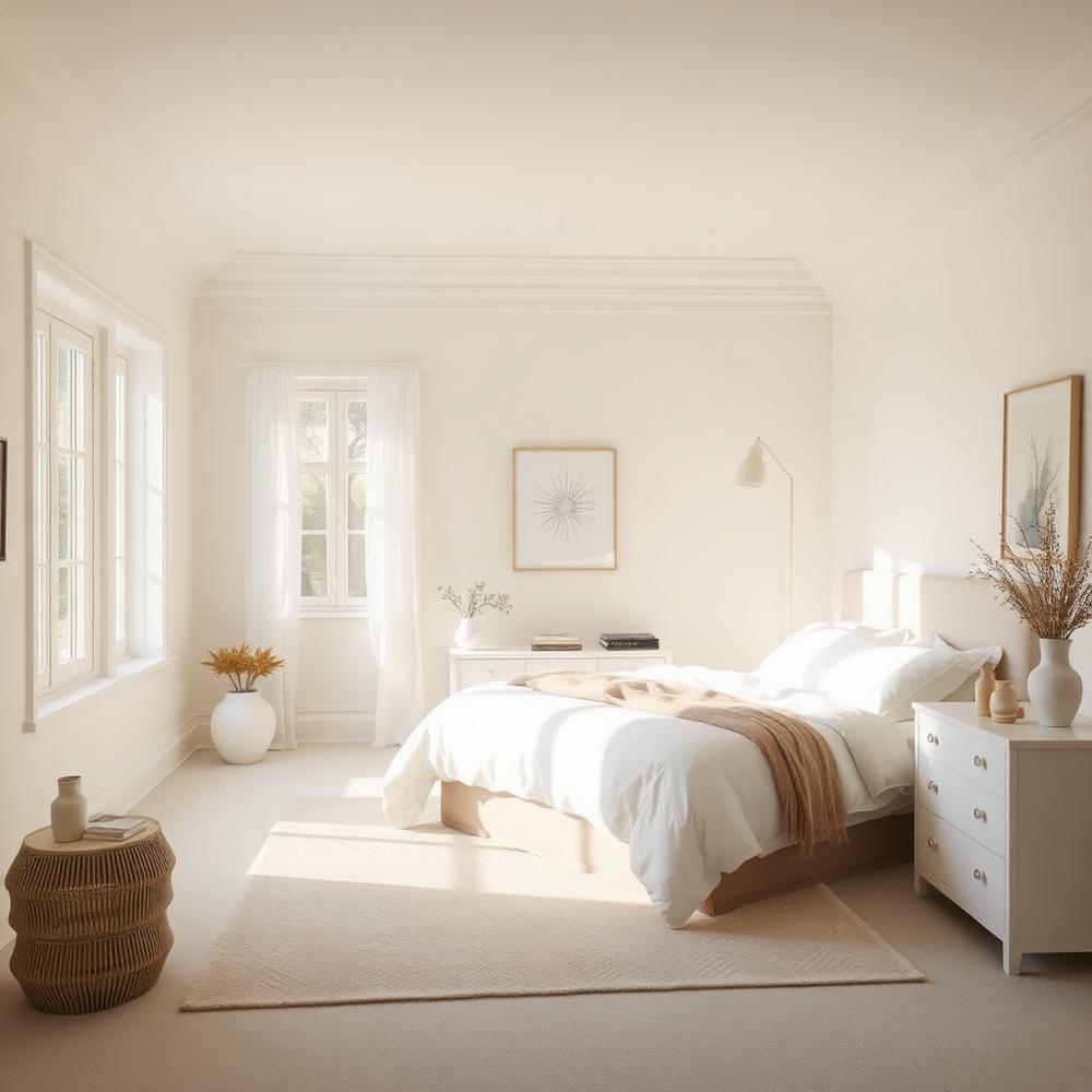 Softly painted white master bedroom — Richmond TX painter